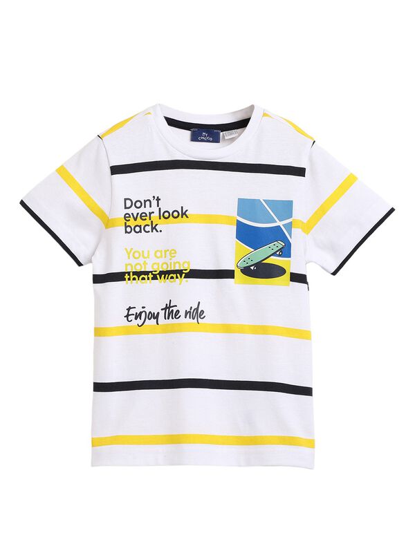 Boys White & Yellow Striped T-Shirt image number 0